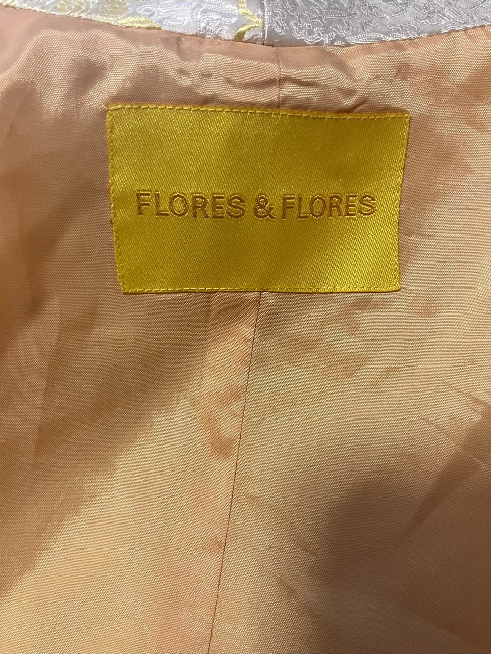 Flores & Flores Women’s Gold & White Floral Brocade Scroll Open Front Blazer 14 - Picture 7 of 8
